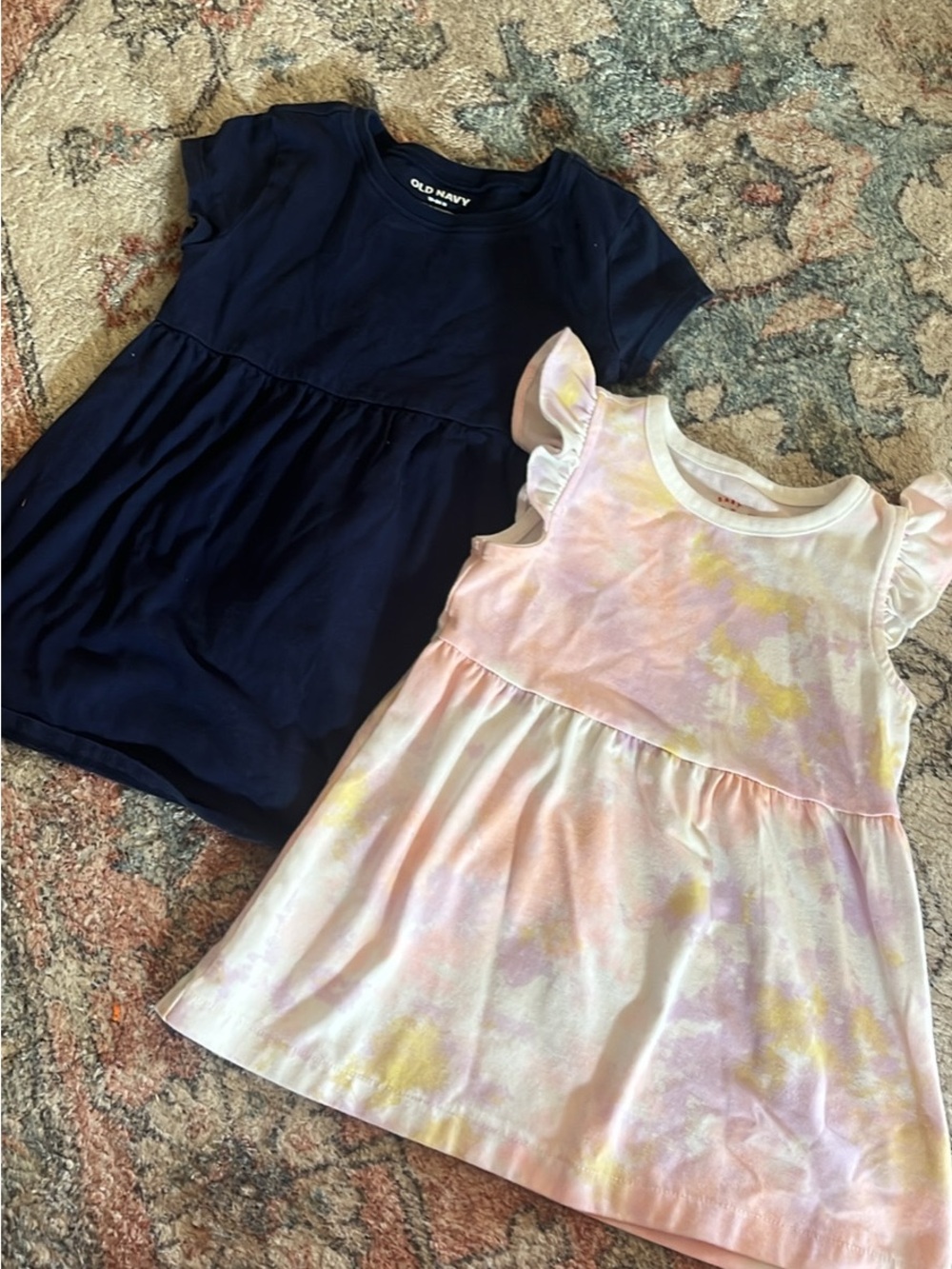 Old Navy Navy Dress and Pastel Tie-Dye Flutter Sleeve Dress
